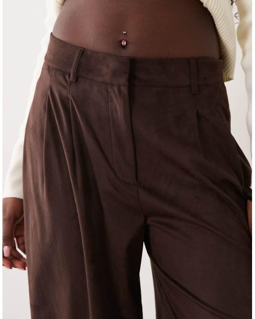 Vila Brown Faux Suede Wide Leg Pleated Tailored Trousers Co-Ord