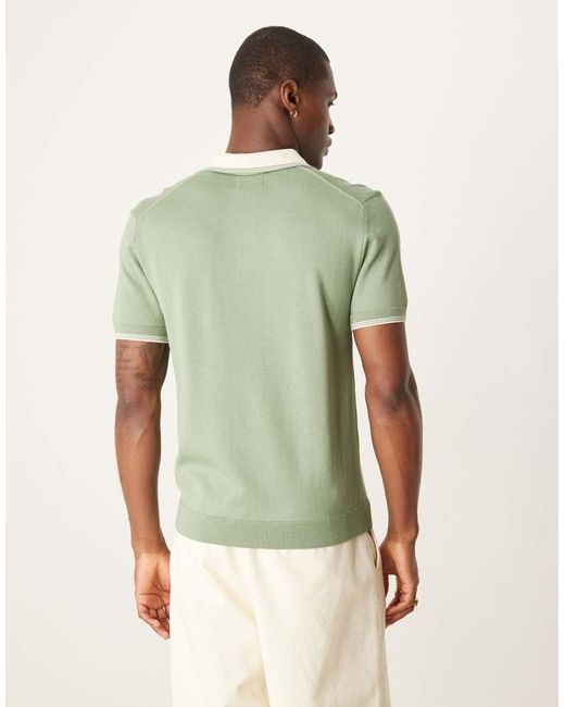 Gant Gebreide Polo Met Logo, Korte Mouwen En Gekleurd Randje in het Green voor heren