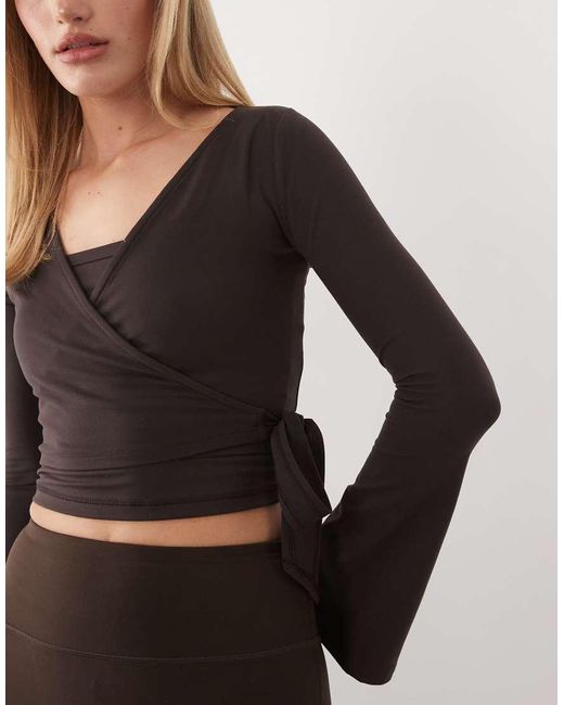 4505 Gray Ballet Wrap Flared Sleeve Top