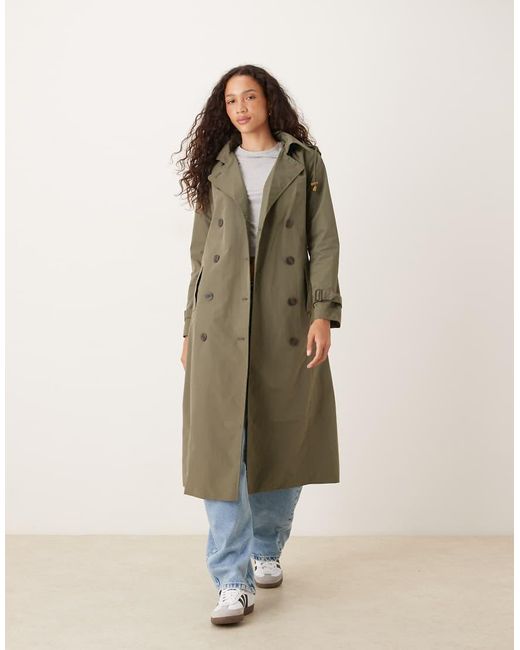 Brave Soul Natural Double-Breasted Longline Trench Coat With Detachable Hood
