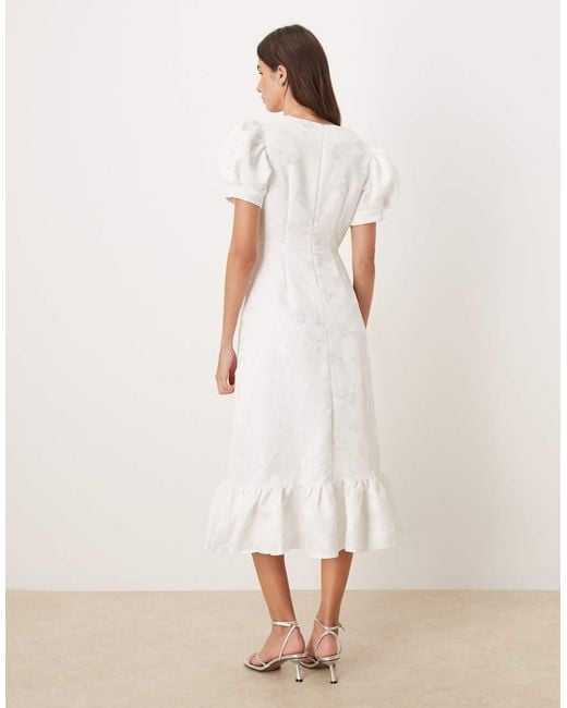 Sister Jane Natural Carnival Exclusive Bridal Puff Sleeve Heart Button Up Midi Dress