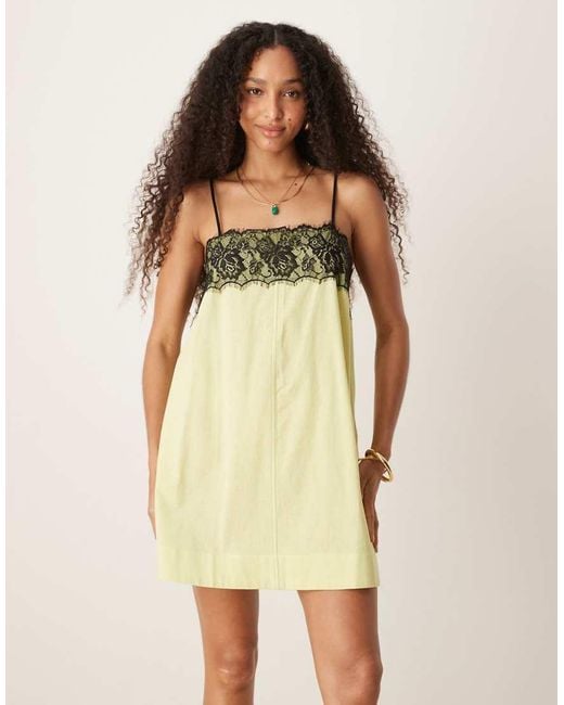 ASOS Yellow Lace Overlay Mini Cami Dress