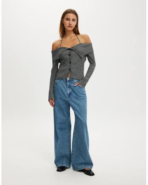 Cotton On Blue Button Down Off Shoulder Knit
