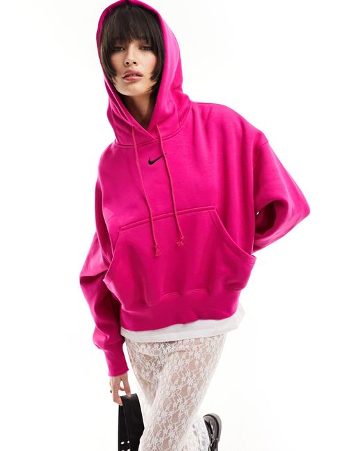 Nike Mini Swoosh Extra Oversized Fleece Cropped Hoodie in Pink | Lyst UK