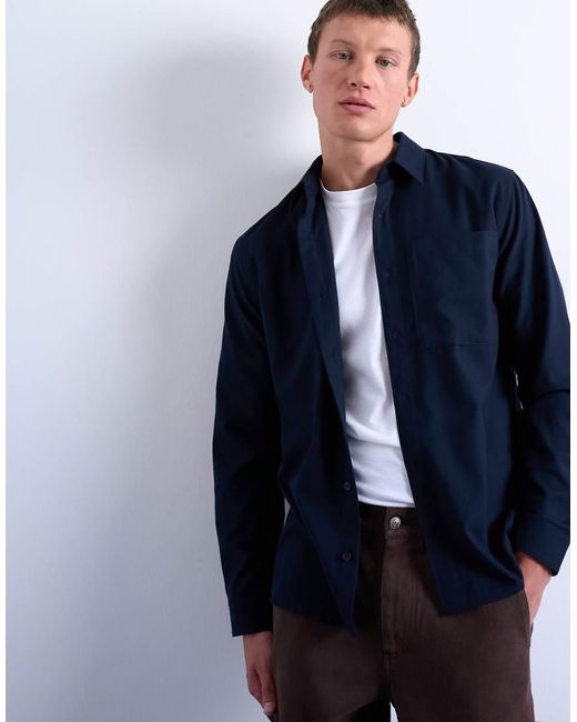 Topman Flanellen Regular-Fit Overhemd in het Blue voor heren