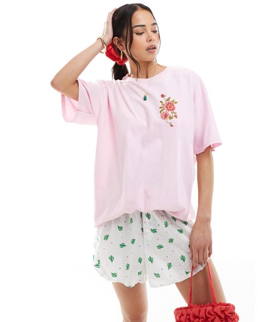 Miss Selfridge Pink Floral Print Oversized Tee