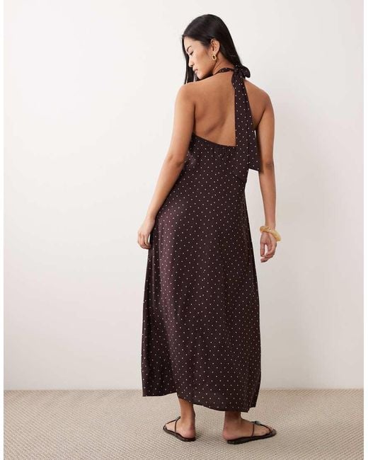 Miss Selfridge Brown Spun Halter Maxi Dress