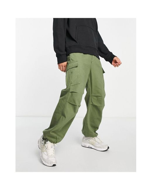 Bershka Green Parachute Cargo Pants for men