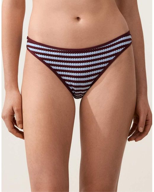 Oysho Blue Textured Stripe Classic Bikini Briefs
