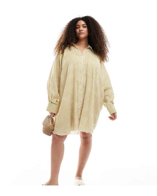ASOS Natural Asos Design Curve Relaxed Laundered Shirt Mini Dress