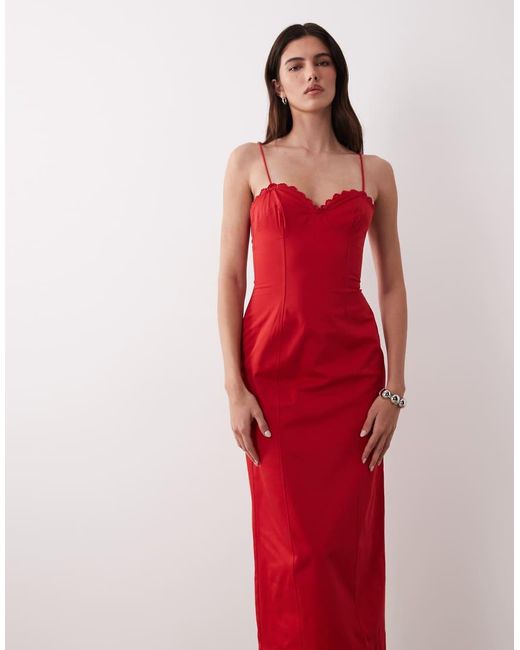 ASOS Red Structu Cotton Cami Maxi Sundress With Bust Detail