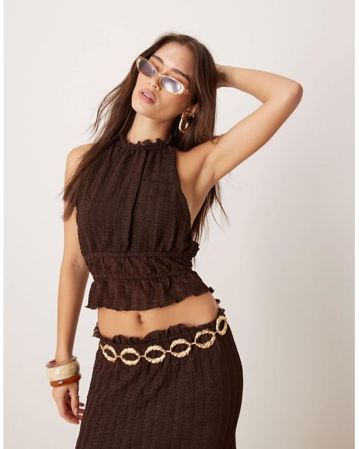 ASOS Brown Co-ord Textured Sleeveless Halter Neck Top With Open Back