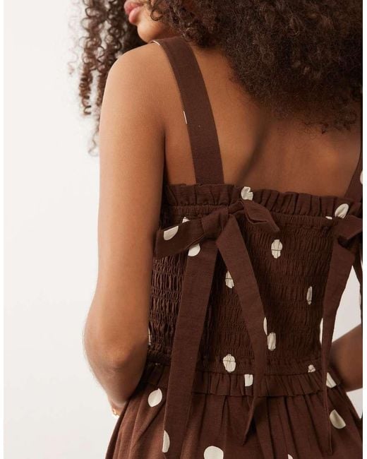 New Look Brown Polka Dot Shirred Tie Back Midi Dress