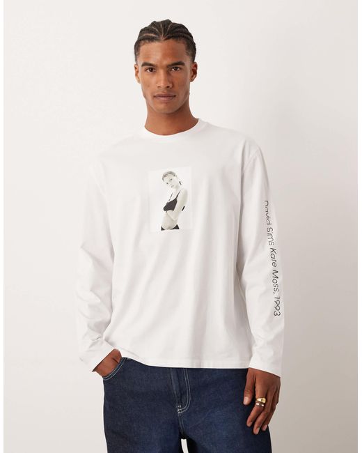 Calvin Klein White Kate Moss Long Sleeve Print Tee for men