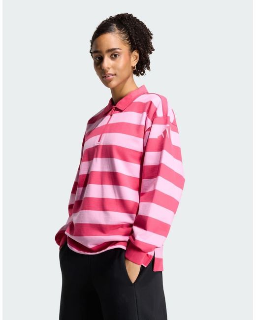 Adidas Red Sportswear Essentials Contemporary French Terry Longsleeve Polo