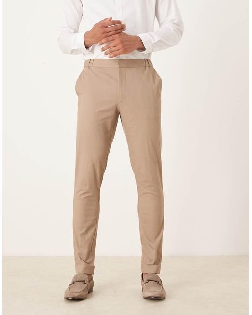 Pantalones De Vestir De Corte Pitillo Con Cintura Elástica De Tejido Rico En Algodón De -Neutro ASOS de hombre de color Natural