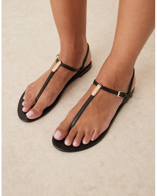 Mango Natural Leather Strap Detail Sandal With Gold Accents