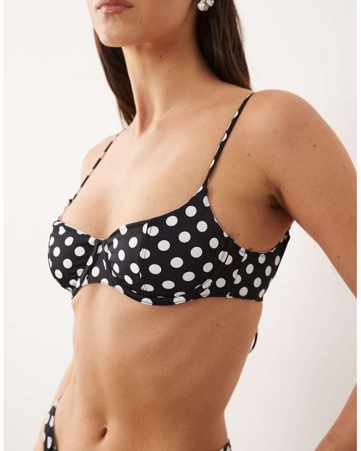 Mango Black Tie Back Polka Dot Bikini Top