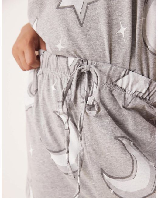 ASOS Gray Asos Design Curve Moon & Stars Oversized Tee And Short Pyjama Set