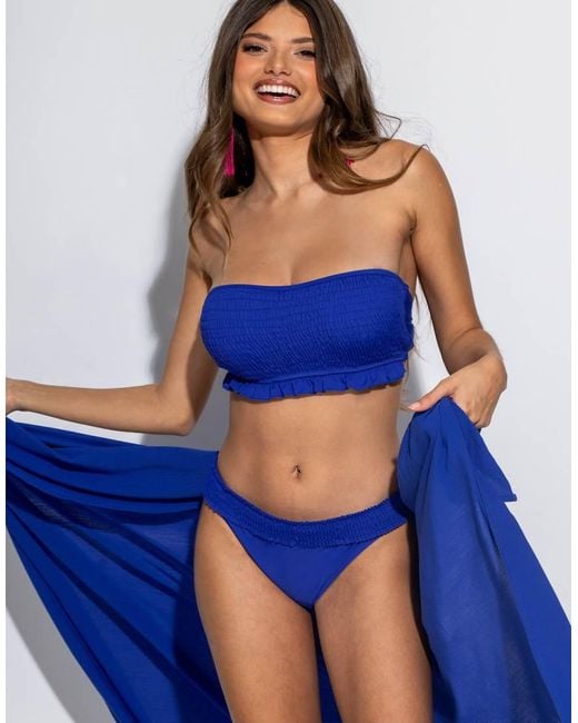 Pour Moi Blue Free Spirit Frill Waist Bikini Bottoms