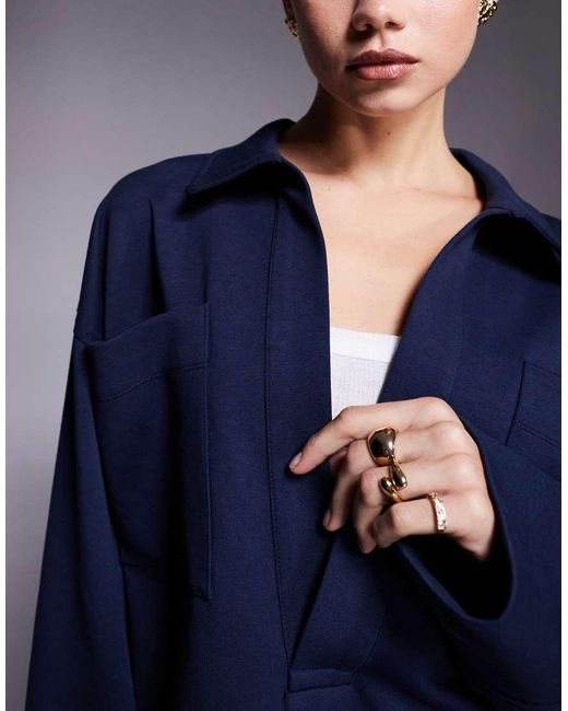 Camisa Extragrande Con Detalle De Bolsillo De Tejido Entrelazado De (Parte De Un Conjunto) ASOS de color Blue