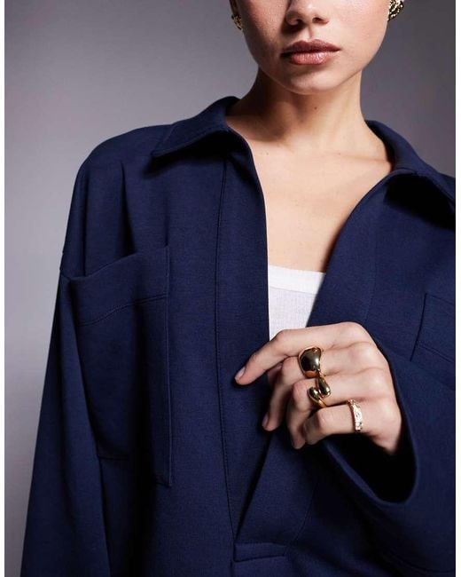 ASOS Blue Co-ord Oversized Interlock Shirt With Pocket Detail