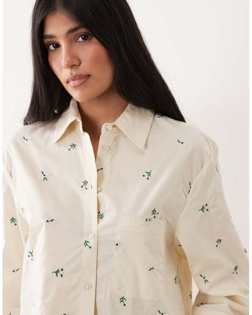 Mango Natural Cropped Classic Shirt With Flower Print