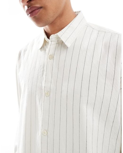 New Look White Stripe Oversized Shirt for men