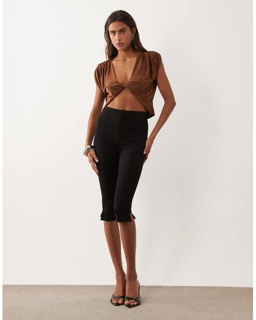 Miss Selfridge Brown Twist Front Top