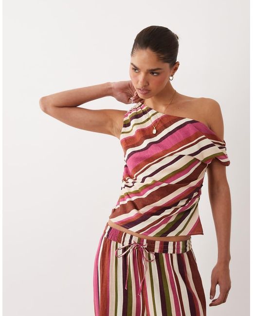 Nobody's Child Red Katty One Shoulder Linen Blend Top