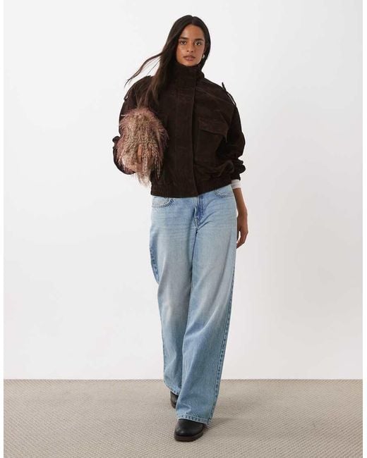 Kaiia Black Exclusive Faux Suede Cargo Pocket Front Balloon Sleeve Funnel Neck Bomber Jacket