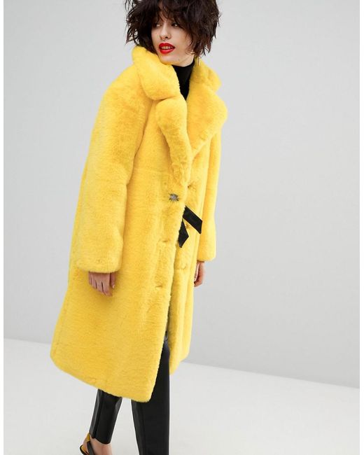 Mango Yellow Faux Fur Tonal Coat