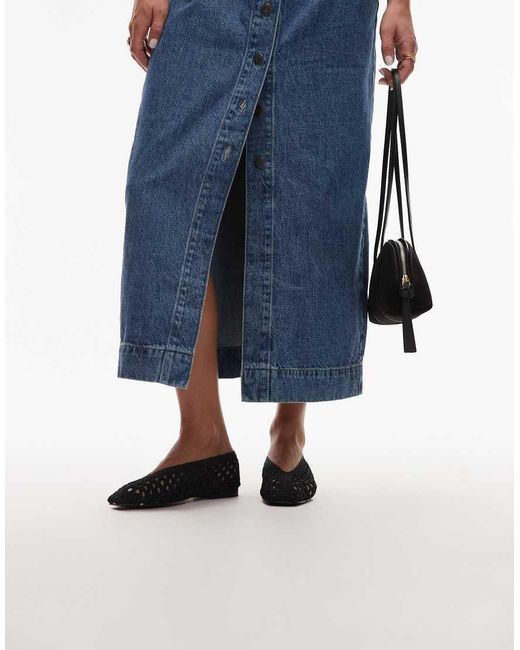 TOPSHOP Blue Beatti Woven Flat Shoe