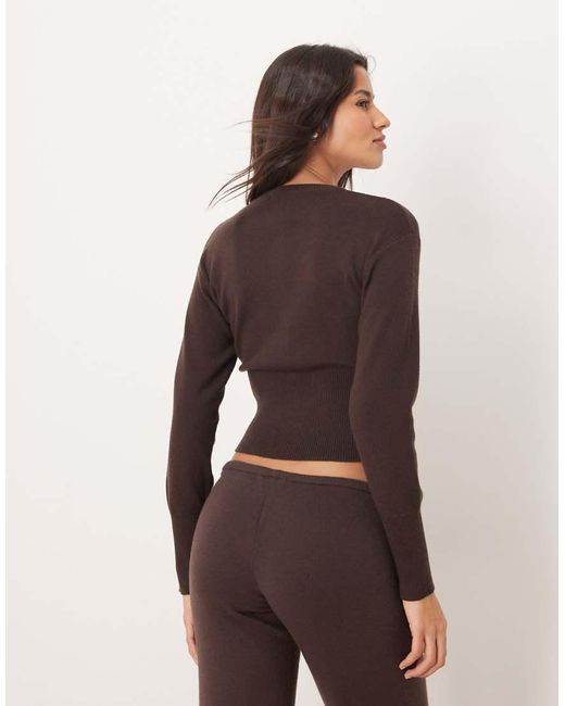 Gina Tricot Brown Co-ord Long Sleeve Fitted Fine Knit Cardigan