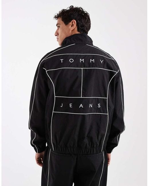 Tommy Hilfiger Black Piping Detail Chest Flag Logo Track Jacket for men