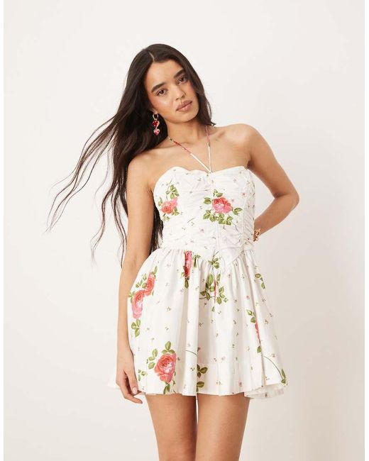 For Love & Lemons Natural Rosebud Corset Mini Dress