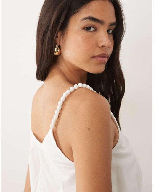 Mango White 100% Cotton Beaded Flowy Cami Top