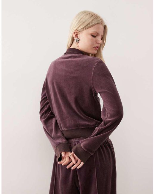 Weekday Purple Velvet Zip Through Jacket