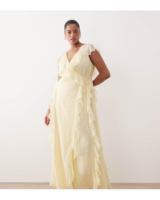 ASOS Natural Asos Design Curve Bridesmaid Wrap Front Ruffle Maxi Dress