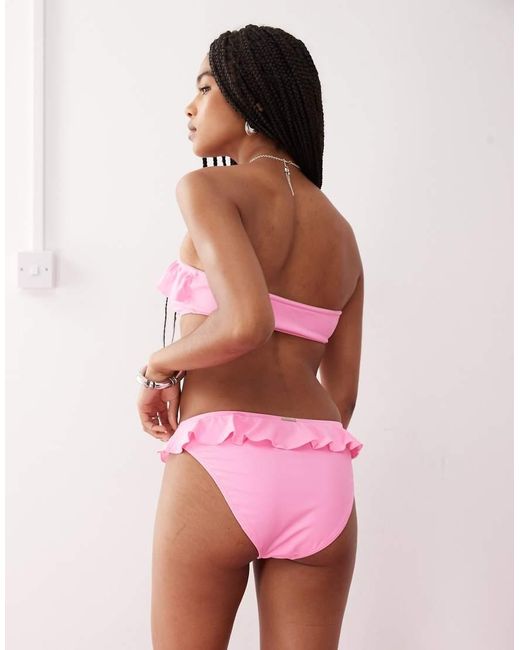 Reclaimed Vintage Pink Hipster Bikini Bottom With Ruffles