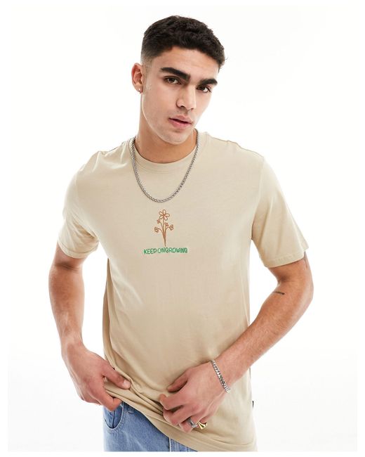 Only & Sons White Relaxed T-shirt With Flower Embroidery for men
