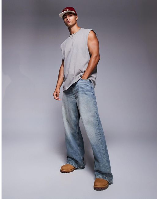 ASOS Gray Oversized Tank With Text Graphic for men