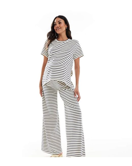 Pantalones Color Crema A Rayas Azul Marino De Pernera Ancha De Punto Liso De Mamalicious Maternity (Parte De Un Conjunto)-Blanco Mama.licious de color Blue