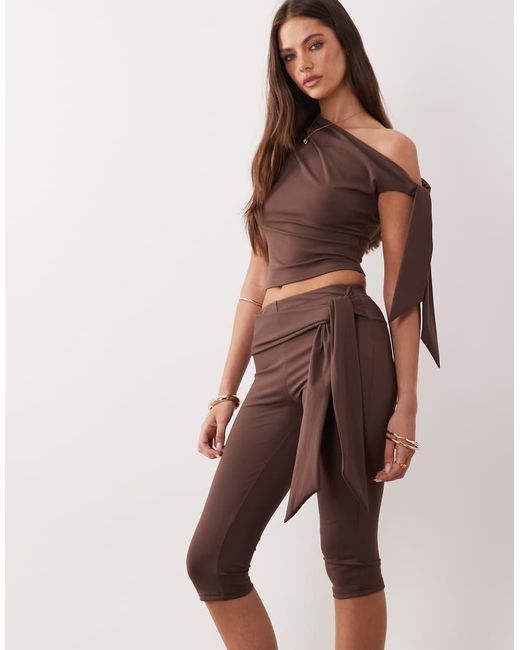 The Frolic Brown Exclusive Slinky Drape Knot Side Capri Pants