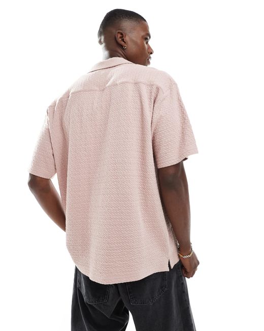Jack & Jones – kurzärmliges jacquard-hemd in Pink für Herren