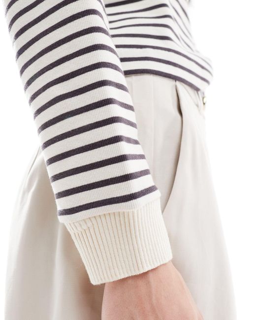Mango White Cropped Stripe Sweatshirt
