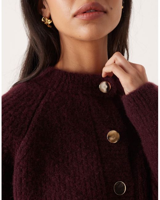 ASOS Purple Knitted Fisherman Rib Cardigan With Raglan Detail