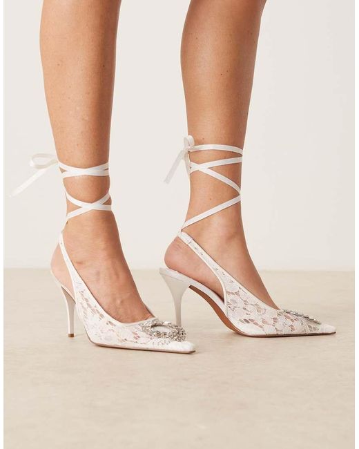 ASOS Natural Pascha Trim Detail Tie Leg Snipped Toe Court Shoes
