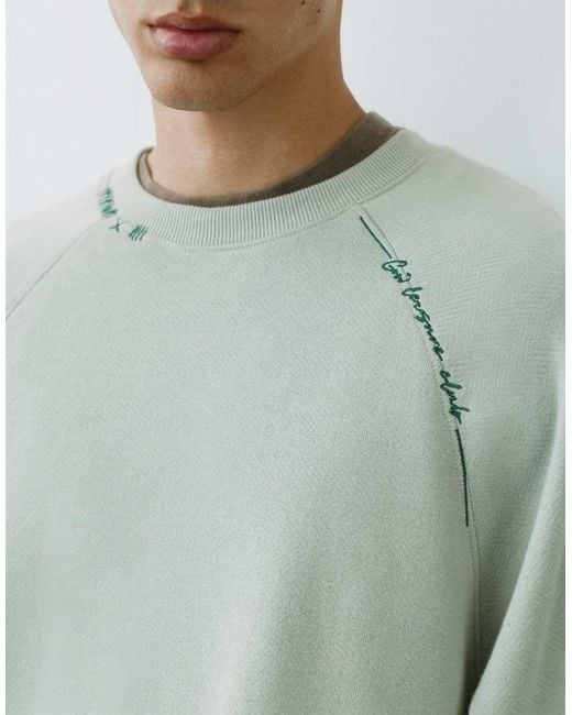 Pull&Bear Green Washed Effect Raglan Sweatshirt for men