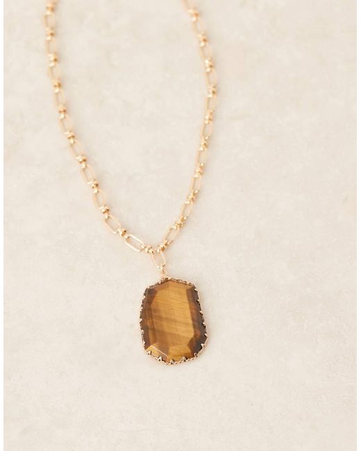 Collar Con Colgante Grande De Piedra Ojo De Tigre De ASOS de color Natural
